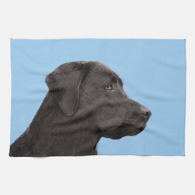 Labrador Retriever Black Painting Original Dog Art Kitchen Towel (Horizontal)