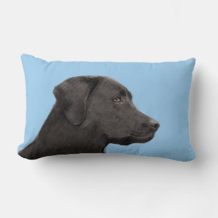 Labrador Retriever Black Painting Original Dog Art Lumbar Pillow