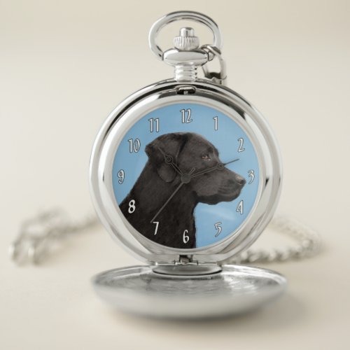 Labrador Retriever Black Painting Original Dog Art Pocket Watch