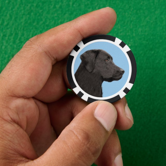 Labrador Retriever Black Painting Original Dog Art Poker Chips (Hand)