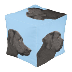 Labrador Retriever Black Painting Original Dog Art Pouf