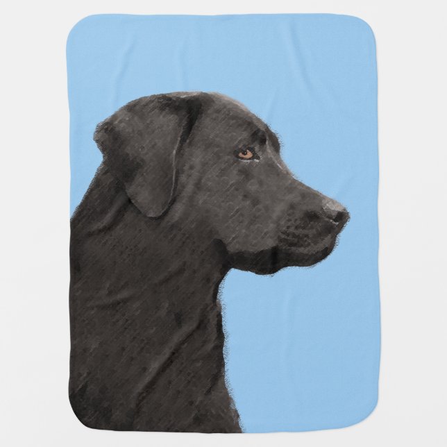 Labrador Retriever Black Painting Original Dog Art Receiving Blanket (Front)