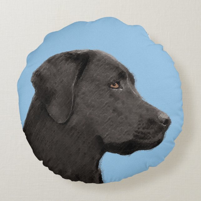 Labrador Retriever Black Painting Original Dog Art Round Pillow (Back)