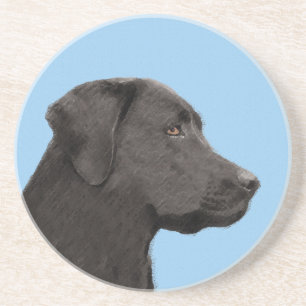 Labrador Retriever Black Painting Original Dog Art Sandstone Coaster