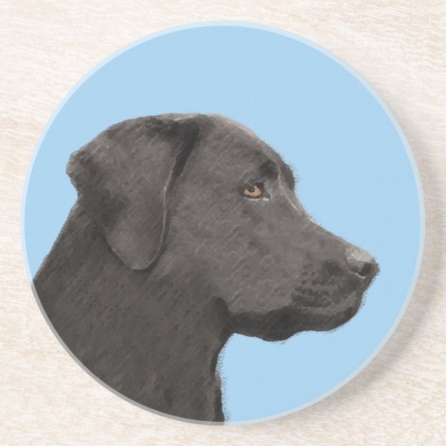 Labrador Retriever Black Painting Original Dog Art Sandstone Coaster (Front)