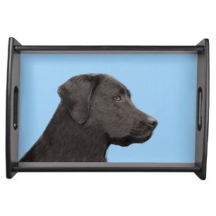 Labrador Retriever Black Painting Original Dog Art Serving Tray