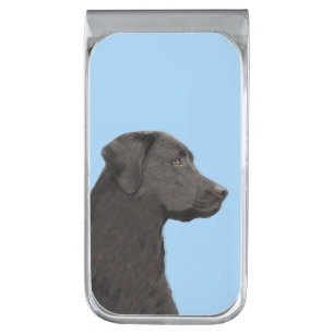Labrador Retriever Black Painting Original Dog Art Silver Finish Money Clip