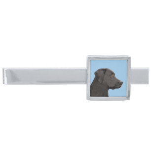 Labrador Retriever Black Painting Original Dog Art Silver Finish Tie Clip