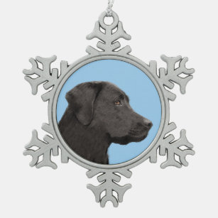 Labrador Retriever Black Painting Original Dog Art Snowflake Pewter Christmas Ornament
