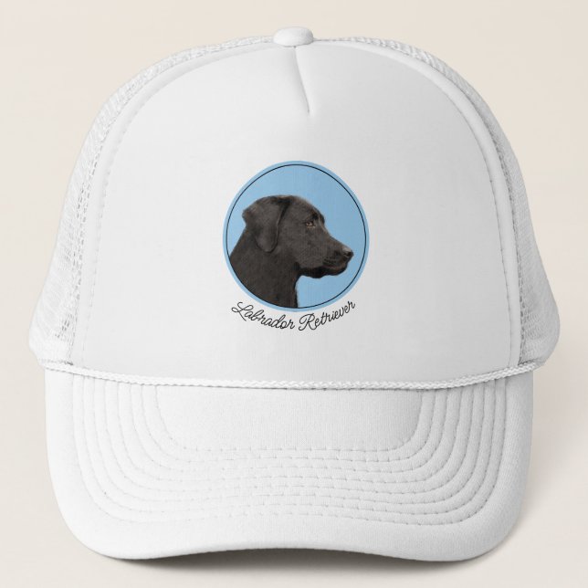 Labrador Retriever Black Painting Original Dog Art Trucker Hat (Front)