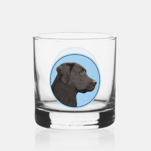 Labrador Retriever Black Painting Original Dog Art Whiskey Glass
