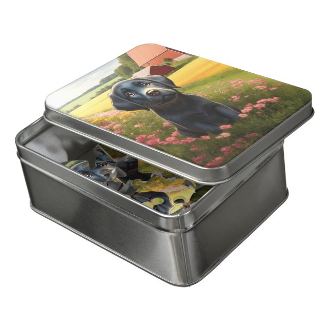 Labrador Retriever Black Puppy Jigsaw Puzzle (Lid Open)