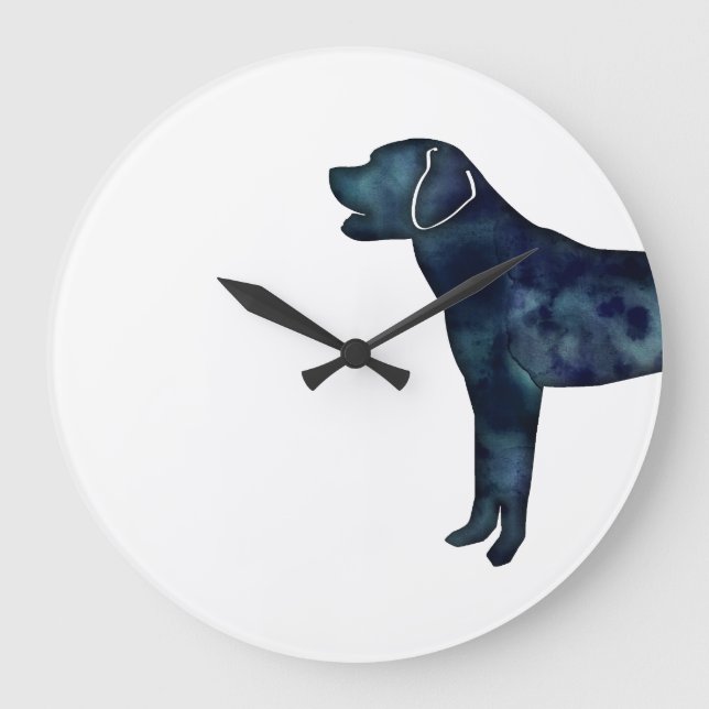 Labrador Retriever Black Watercolor Silhouette Large Clock (Front)