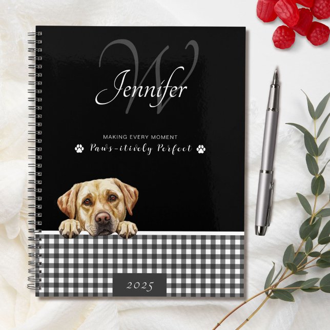 Labrador Retriever Black White Gingham Custom Name Planner (Creator Uploaded)