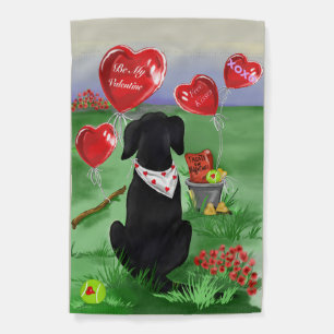 Labrador Retriever - Black, with Heart Balloons Garden Flag