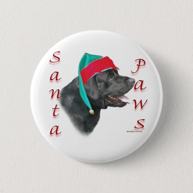 Labrador Retriever (blk) Santa Paws Pinback Button (Front)