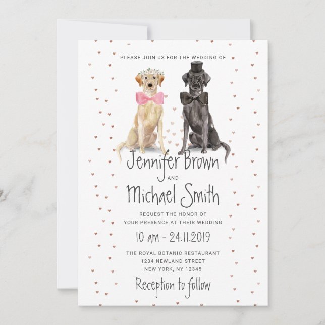 Labrador retriever bride groom valentines wedding invitation (Front)