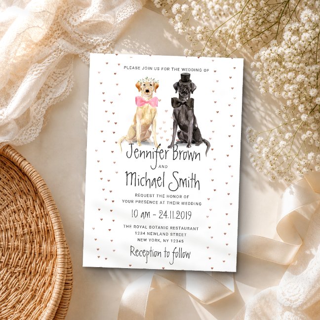 Labrador retriever bride groom valentines wedding invitation