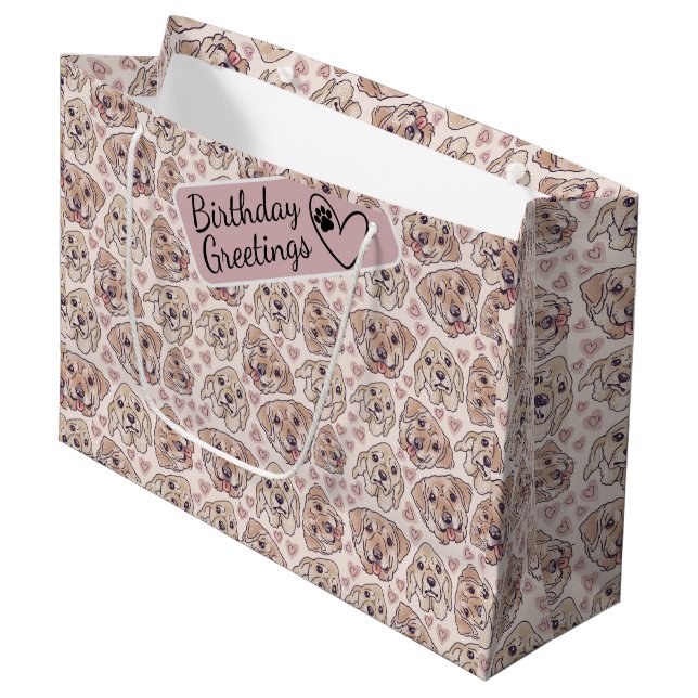 Labrador Retriever Cartoon Heads seamless pattern  Large Gift Bag (Front Angled)