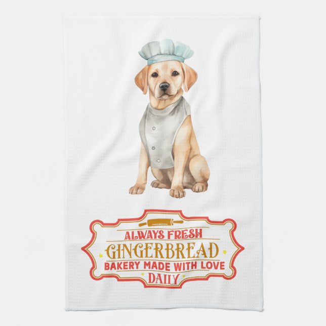 Labrador Retriever Chef Baking Gingerbread Kitchen Towel (Vertical)