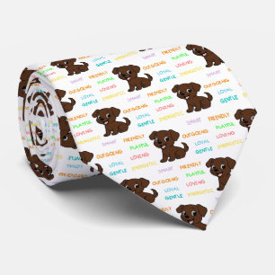 Labrador Retriever Chocoate Cartoon Traits Neck Tie