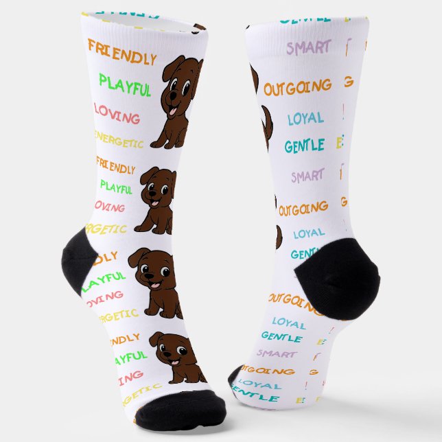 Labrador Retriever Chocoate Cartoon Traits Socks (Angled)