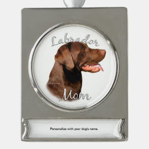 Labrador Retriever (chocolate) Mom 2 Silver Plated Banner Ornament