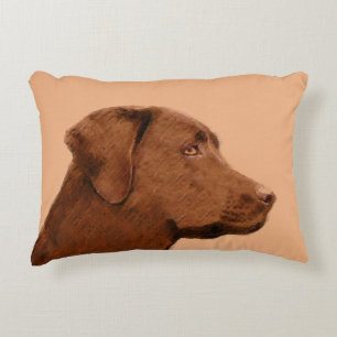 Labrador Retriever (Chocolate) Painting - Dog Art Accent Pillow