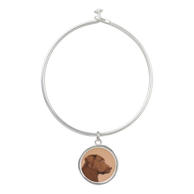 Labrador Retriever (Chocolate) Painting - Dog Art Bangle Bracelet (Front)