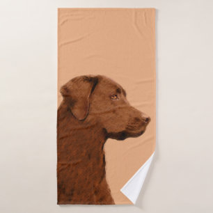 Labrador Retriever (Chocolate) Painting - Dog Art Bath Towel Set