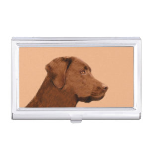 Labrador Retriever (Chocolate) Painting - Dog Art Business Card Holder