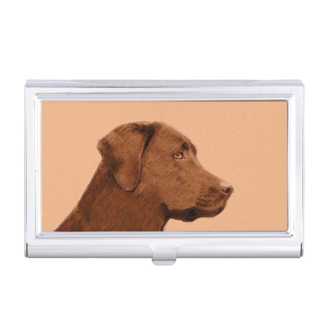 Labrador Retriever (Chocolate) Painting - Dog Art Business Card Holder (Front)