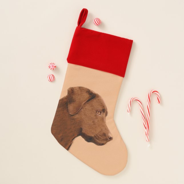 Labrador Retriever (Chocolate) Painting - Dog Art Christmas Stocking (Front)