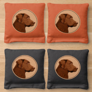 Labrador Retriever (Chocolate) Painting - Dog Art Cornhole Bags