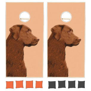 Labrador Retriever (Chocolate) Painting - Dog Art Cornhole Set