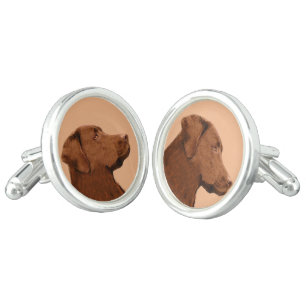 Labrador Retriever (Chocolate) Painting - Dog Art Cufflinks