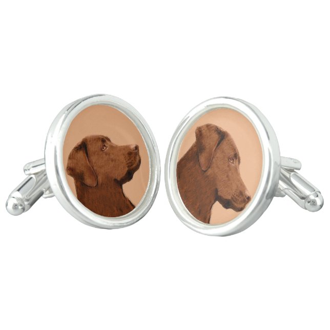 Labrador Retriever (Chocolate) Painting - Dog Art Cufflinks (Angled)
