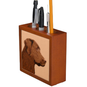 Labrador Retriever (Chocolate) Painting - Dog Art Desk Organizer