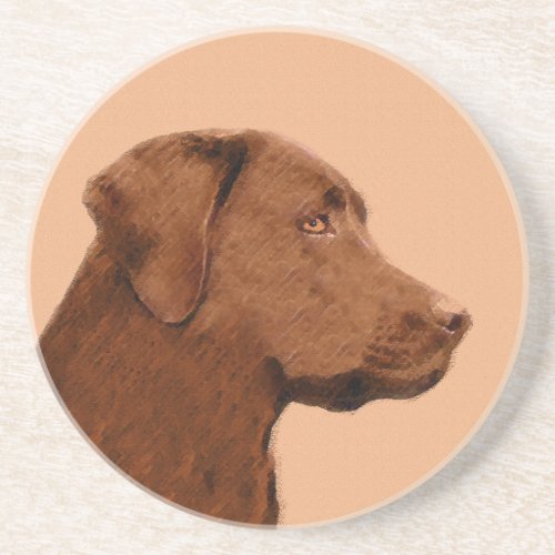 Labrador Retriever Chocolate Painting _ Dog Art Drink Coaster