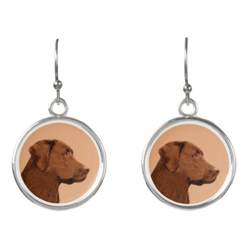 Labrador Retriever Chocolate Painting _ Dog Art Earrings