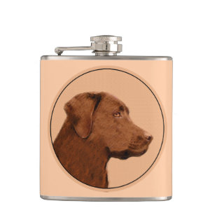 Labrador Retriever (Chocolate) Painting - Dog Art Flask