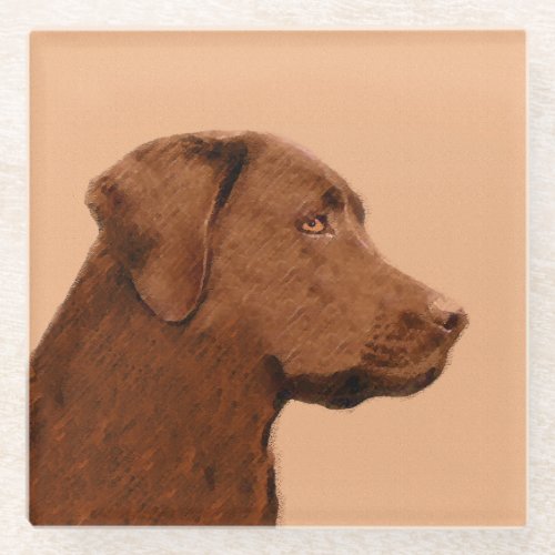 Labrador Retriever Chocolate Painting _ Dog Art Glass Coaster