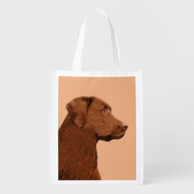 Labrador Retriever (Chocolate) Painting - Dog Art Grocery Bag (Front)