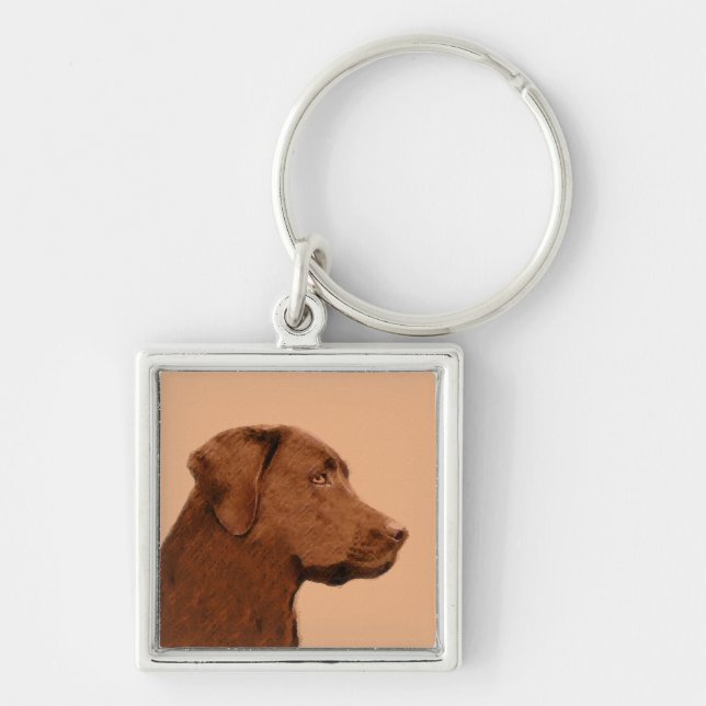 Labrador Retriever (Chocolate) Painting - Dog Art Keychain (Front)
