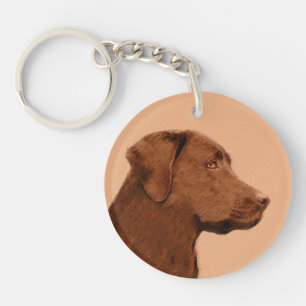 Labrador Retriever (Chocolate) Painting - Dog Art Keychain