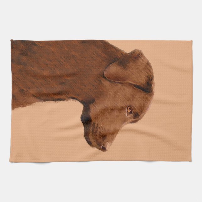 Labrador Retriever (Chocolate) Painting - Dog Art Kitchen Towel (Horizontal)
