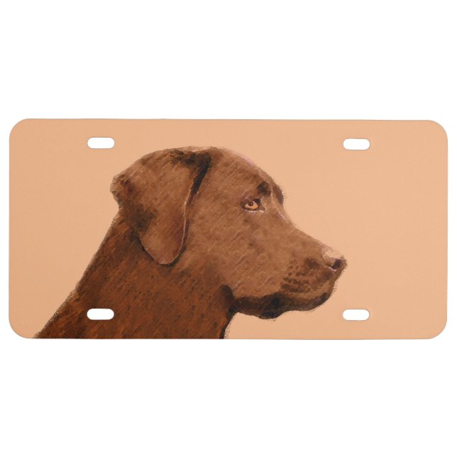 Labrador Retriever (Chocolate) Painting - Dog Art License Plate (Front)
