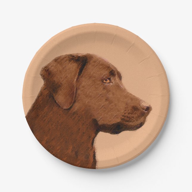 Labrador Retriever (Chocolate) Painting - Dog Art Paper Plates (Front)