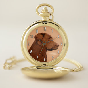 Labrador Retriever (Chocolate) Painting - Dog Art Pocket Watch