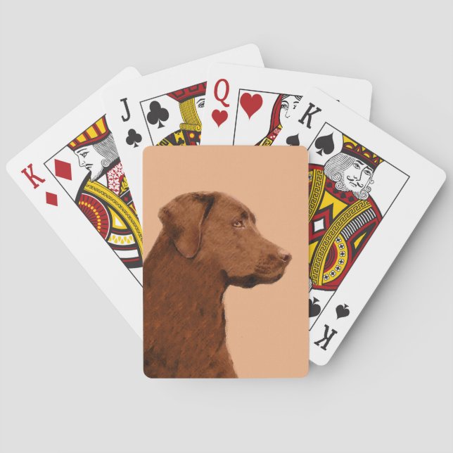 Labrador Retriever (Chocolate) Painting - Dog Art Poker Cards (Back)